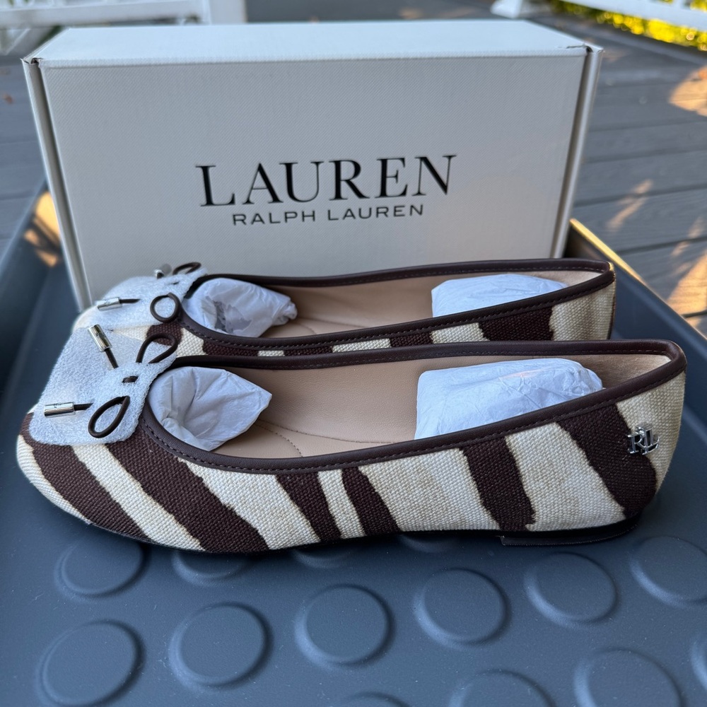 Lauren Ralph Jayna Zebra-print Canvas Flats - Picture 2 of 8